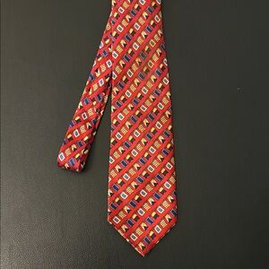 Michelsons of London Silk Vibrant Red and Gold Patterned Men's Tie
